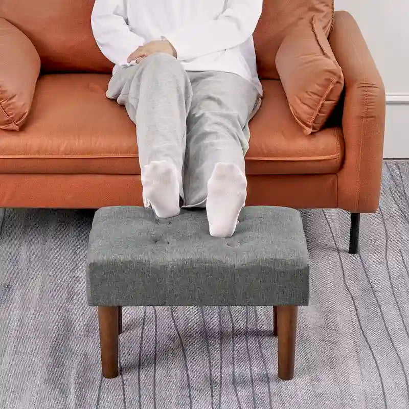 Small Foot Stool Ottoman, Linen Ottoman Foot Rest with Legs, Rectangle Upholstered Footrest for Couch, Living Room, Under Desk