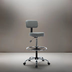 Height Adjustable Drafting Stool - With Premium Leather, Rolling Wheels