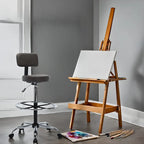 Height Adjustable Drafting Stool - With Premium Leather, Rolling Wheels