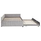 Upholstered Daybed with Twin Size Pop Up Trundle, Full Size Daybed Frame Sofa Bed with L-Shaped Backrest and Striped Design