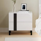 Modern High Gloss 3-Piece Bedroom Set Floating Bed Frame Queen Size Platform Bed with LED Light & 2 Nightstands, White