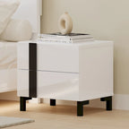 Modern High Gloss 3-Piece Bedroom Set Floating Bed Frame Queen Size Platform Bed with LED Light & 2 Nightstands, White
