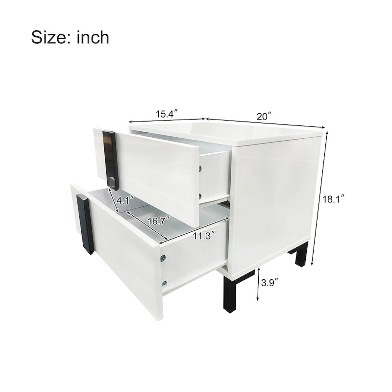 Modern High Gloss 3-Piece Bedroom Set Floating Bed Frame Queen Size Platform Bed with LED Light & 2 Nightstands, White