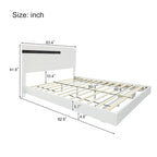 Modern High Gloss 3-Piece Bedroom Set Floating Bed Frame Queen Size Platform Bed with LED Light & 2 Nightstands, White