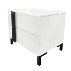 Modern High Gloss 3-Piece Bedroom Set Floating Bed Frame Queen Size Platform Bed with LED Light & 2 Nightstands, White