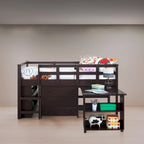 Twin Size Low Loft Bed with Desk and Storage - Kids Pine Wood Loft Bed with Cabinet and Study Space