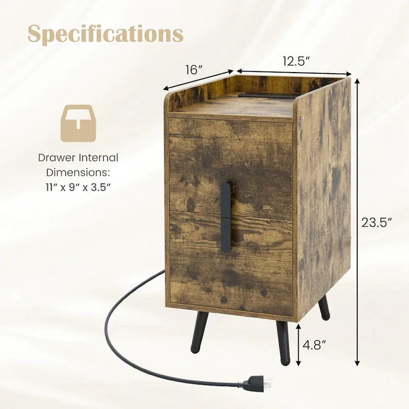 Costway Nightstand with Charging Station Home Bedside Sofa Side Tables