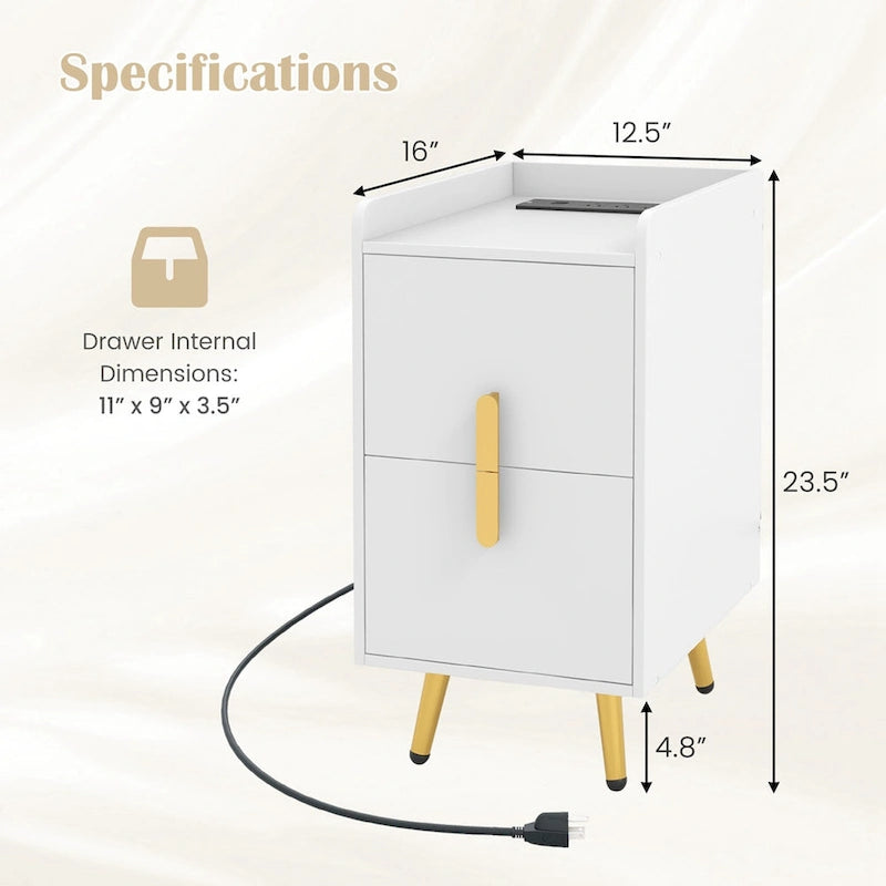 Costway Nightstand with Charging Station Home Bedside Sofa Side Tables