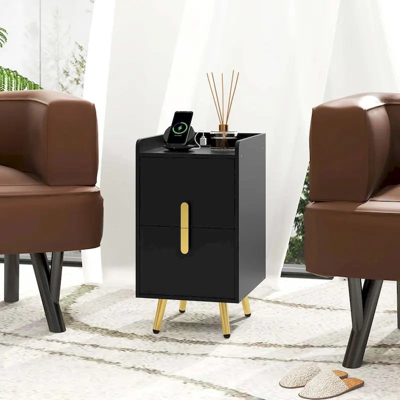 Costway Nightstand with Charging Station Home Bedside Sofa Side Tables