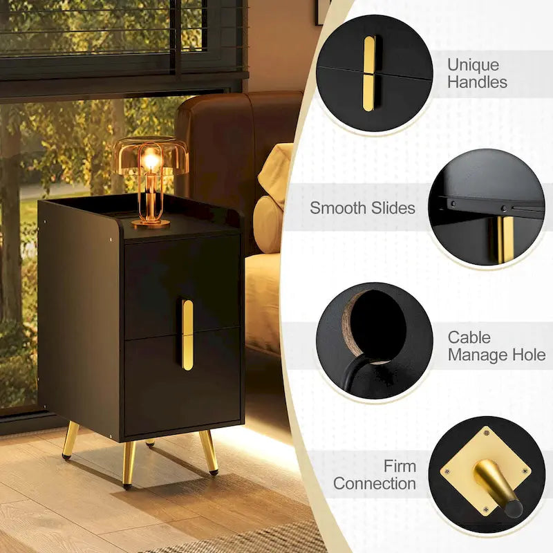 Costway Nightstand with Charging Station Home Bedside Sofa Side Tables