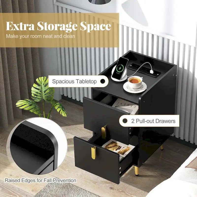 Costway Nightstand with Charging Station Home Bedside Sofa Side Tables