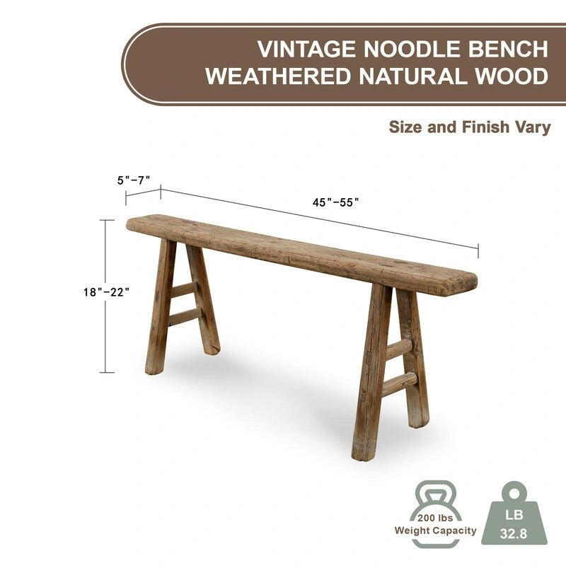 Vintage Noodle Bench Weathered Natural (size and finish vary)