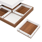 Modern Square 360 Rotating Coffee Table with 3 Detachable Tray, 2-Tier Center Table Cocktail Table with Storage for Living Room