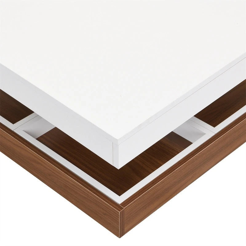 Modern Square 360 Rotating Coffee Table with 3 Detachable Tray, 2-Tier Center Table Cocktail Table with Storage for Living Room