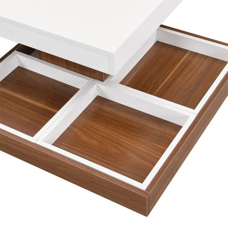 Modern Square 360 Rotating Coffee Table with 3 Detachable Tray, 2-Tier Center Table Cocktail Table with Storage for Living Room