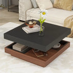 Modern Square 360 Rotating Coffee Table with 3 Detachable Tray, 2-Tier Center Table Cocktail Table with Storage for Living Room
