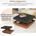 Modern Square 360 Rotating Coffee Table with 3 Detachable Tray, 2-Tier Center Table Cocktail Table with Storage for Living Room