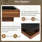 Modern Square 360 Rotating Coffee Table with 3 Detachable Tray, 2-Tier Center Table Cocktail Table with Storage for Living Room