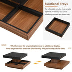 Modern Square 360 Rotating Coffee Table with 3 Detachable Tray, 2-Tier Center Table Cocktail Table with Storage for Living Room