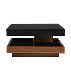 Modern Square 360 Rotating Coffee Table with 3 Detachable Tray, 2-Tier Center Table Cocktail Table with Storage for Living Room
