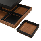 Modern Square 360 Rotating Coffee Table with 3 Detachable Tray, 2-Tier Center Table Cocktail Table with Storage for Living Room