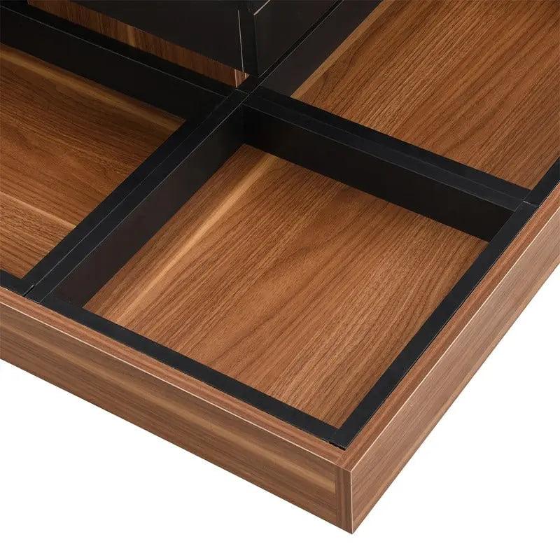 Modern Square 360 Rotating Coffee Table with 3 Detachable Tray, 2-Tier Center Table Cocktail Table with Storage for Living Room