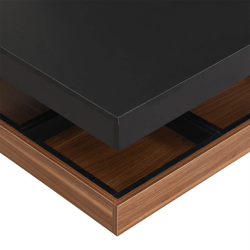 Modern Square 360 Rotating Coffee Table with 3 Detachable Tray, 2-Tier Center Table Cocktail Table with Storage for Living Room