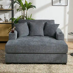 Chenille Fabric Oversized Chaise Lounger, 39.7/43.5/55 Chair Bed Sofa Couch with Pillows, Charge Station & Cup Holders