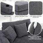 Chenille Fabric Oversized Chaise Lounger, 39.7/43.5/55 Chair Bed Sofa Couch with Pillows, Charge Station & Cup Holders