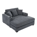Chenille Fabric Oversized Chaise Lounger, 39.7/43.5/55 Chair Bed Sofa Couch with Pillows, Charge Station & Cup Holders