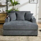 Chenille Fabric Oversized Chaise Lounger, 39.7/43.5/55 Chair Bed Sofa Couch with Pillows, Charge Station & Cup Holders