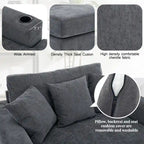 Chenille Fabric Oversized Chaise Lounger, 39.7/43.5/55 Chair Bed Sofa Couch with Pillows, Charge Station & Cup Holders