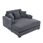 Chenille Fabric Oversized Chaise Lounger, 39.7/43.5/55 Chair Bed Sofa Couch with Pillows, Charge Station & Cup Holders