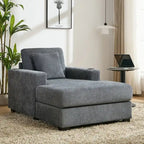 Chenille Fabric Oversized Chaise Lounger, 39.7/43.5/55 Chair Bed Sofa Couch with Pillows, Charge Station & Cup Holders