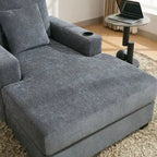 Chenille Fabric Oversized Chaise Lounger, 39.7/43.5/55 Chair Bed Sofa Couch with Pillows, Charge Station & Cup Holders