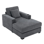 Chenille Fabric Oversized Chaise Lounger, 39.7/43.5/55 Chair Bed Sofa Couch with Pillows, Charge Station & Cup Holders
