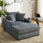 Chenille Fabric Oversized Chaise Lounger, 39.7/43.5/55 Chair Bed Sofa Couch with Pillows, Charge Station & Cup Holders