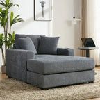 Chenille Fabric Oversized Chaise Lounger, 39.7/43.5/55 Chair Bed Sofa Couch with Pillows, Charge Station & Cup Holders