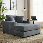 Chenille Fabric Oversized Chaise Lounger, 39.7/43.5/55 Chair Bed Sofa Couch with Pillows, Charge Station & Cup Holders