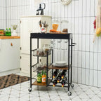 Gymax 4-Tier Kitchen Bar Cart Rolling Serving Trolley Wine Rack - See Details