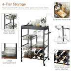 Gymax 4-Tier Kitchen Bar Cart Rolling Serving Trolley Wine Rack - See Details