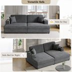 86.5 Corduroy Chaise Lounge Sofa Bed with USB Ports, Cup Holders and 8 Thick Cushions