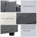 86.5 Corduroy Chaise Lounge Sofa Bed with USB Ports, Cup Holders and 8 Thick Cushions