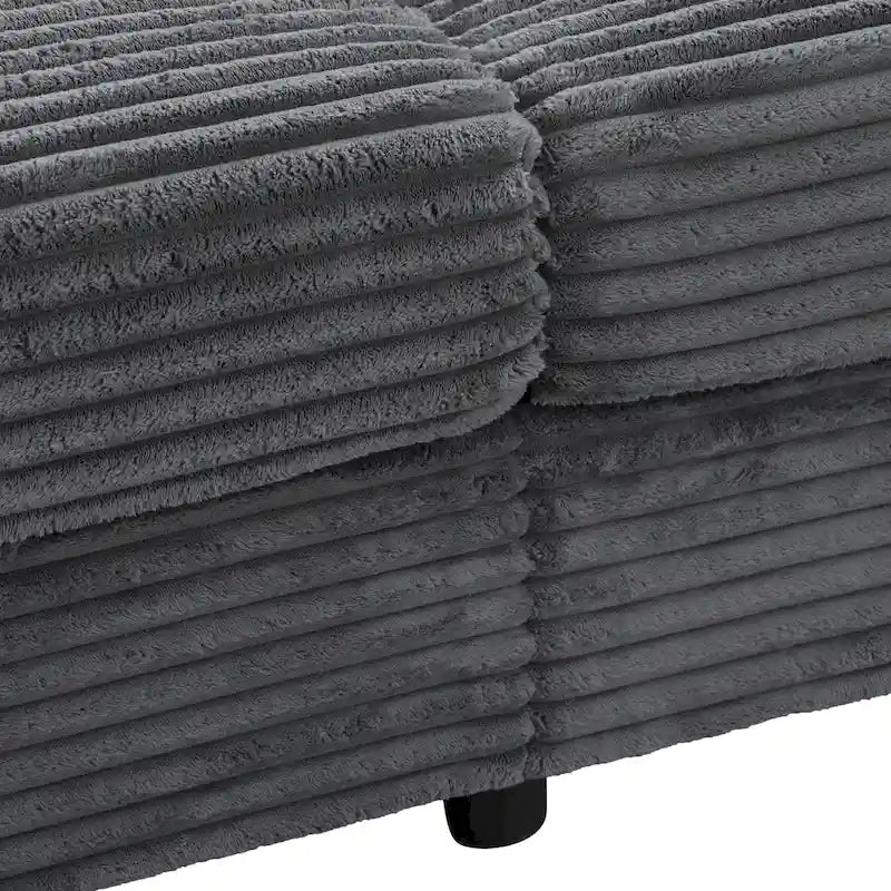 86.5 Corduroy Chaise Lounge Sofa Bed with USB Ports, Cup Holders and 8 Thick Cushions