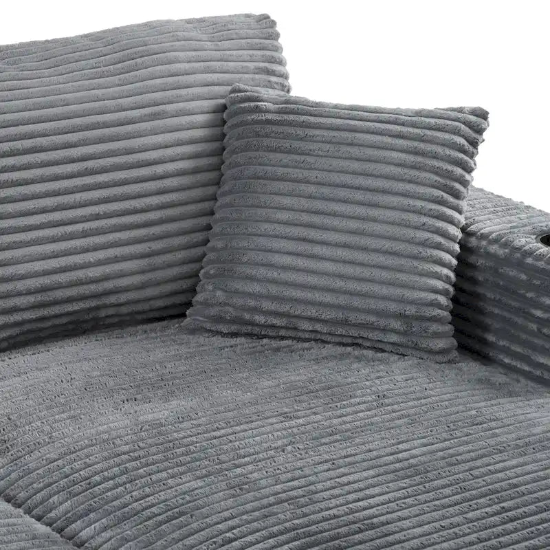 86.5 Corduroy Chaise Lounge Sofa Bed with USB Ports, Cup Holders and 8 Thick Cushions