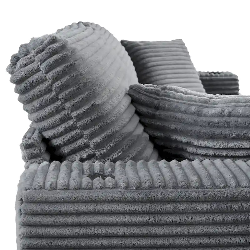 86.5 Corduroy Chaise Lounge Sofa Bed with USB Ports, Cup Holders and 8 Thick Cushions