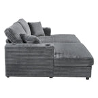 86.5 Corduroy Chaise Lounge Sofa Bed with USB Ports, Cup Holders and 8 Thick Cushions