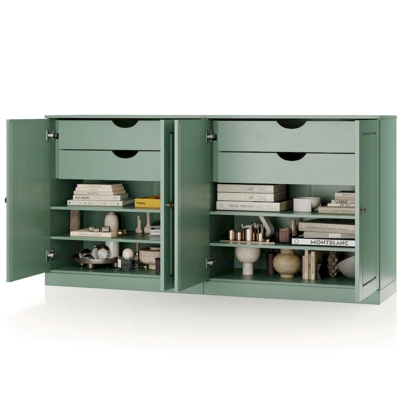 Palace Imports 100% Solid Wood 64 Sideboard with Solid Doors, 4-Drawers and Adjustable Shelves