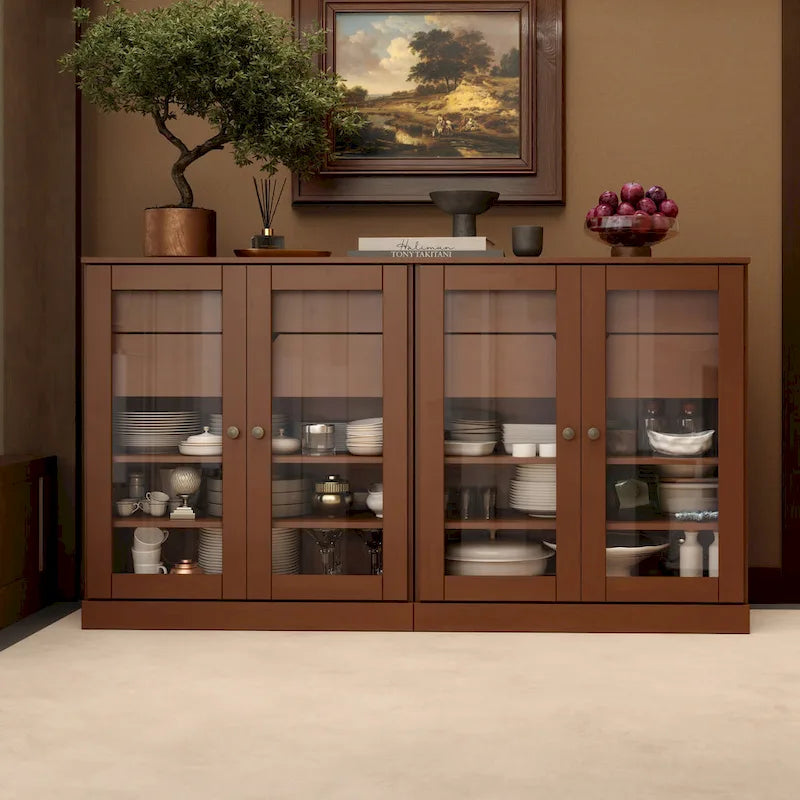 Palace Imports 100% Solid Wood 64 Sideboard with Clear Glass Doors, 4-Drawers and Adjustable Shelves