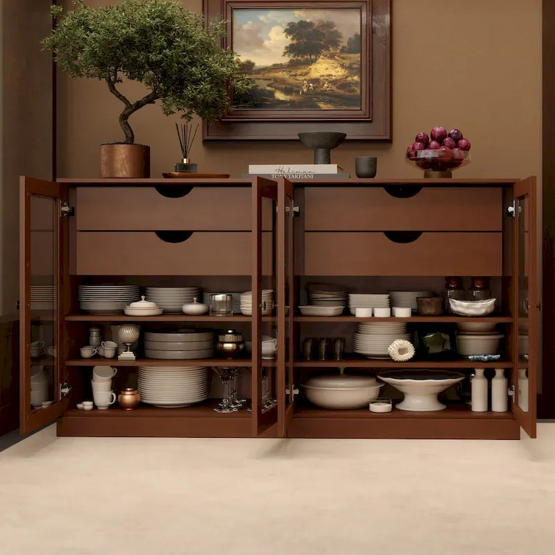 Palace Imports 100% Solid Wood 64 Sideboard with Clear Glass Doors, 4-Drawers and Adjustable Shelves